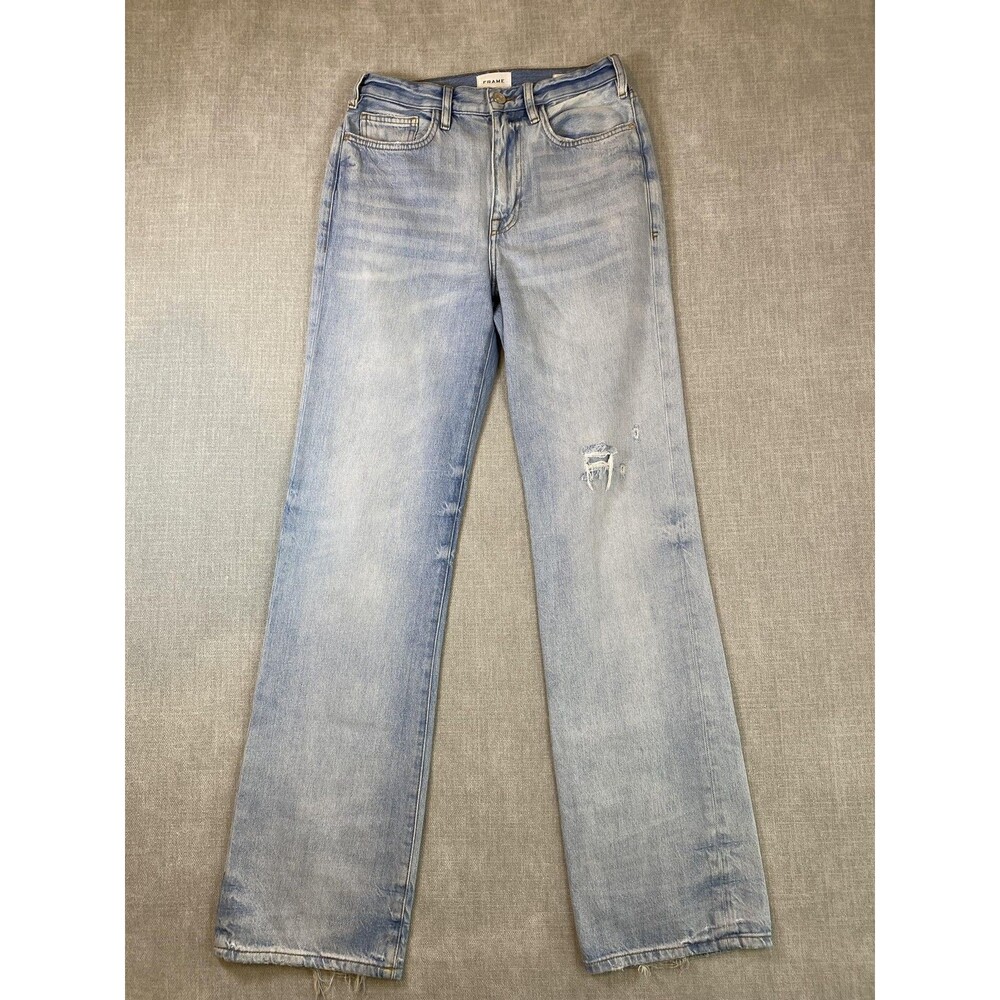 Frame Jeans Womens 27 Le Jane High Rise Straight Light Wash Distressed Denim